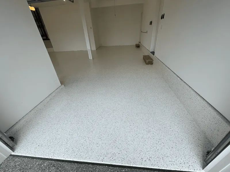 Seattle-area garage with an alabaster flake floor coating
