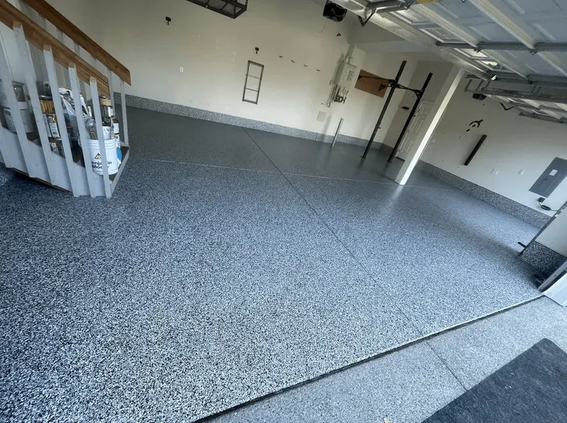 Seattle-area garage with a cobalt flake floor coating