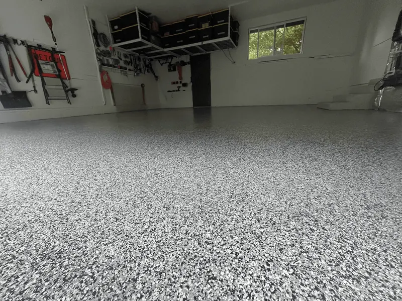 Home workshop with a silver flake floor coating