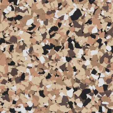 Outback flake floor swatch: tan, brown, black and white chips