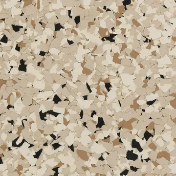 Shoreline flake floor swatch: sand, tan and black chips